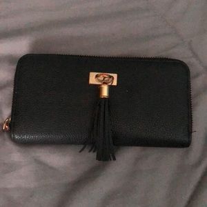 Black tassel zip around wallet GUC